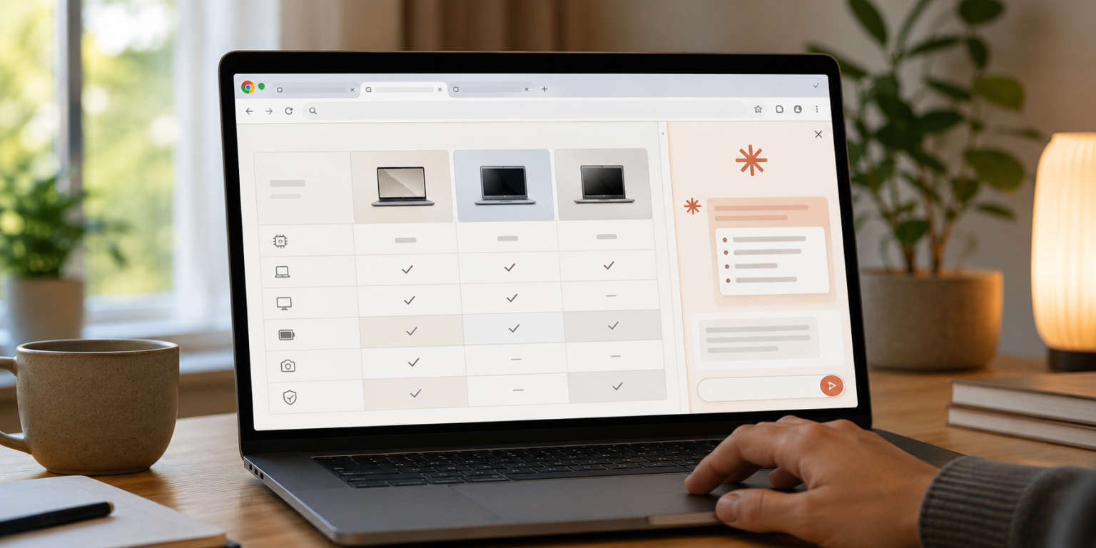 Claude in Chrome browser assistant working beside a webpage on a laptop