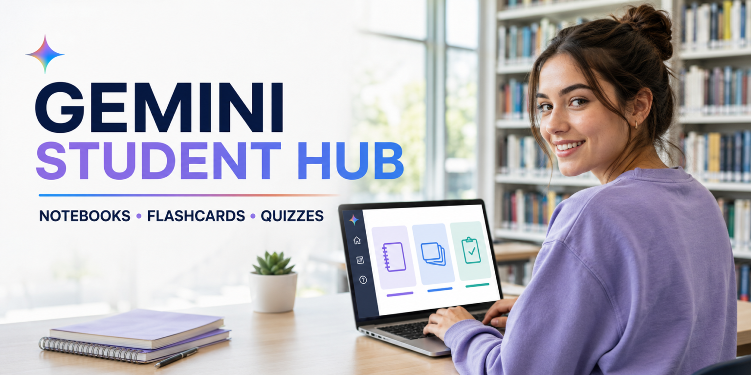 How to Use Gemini Student Hub: Study Notebooks, Flashcards, and Quizzes College student using Gemini Student Hub for notebooks, flashcards, and quizzes